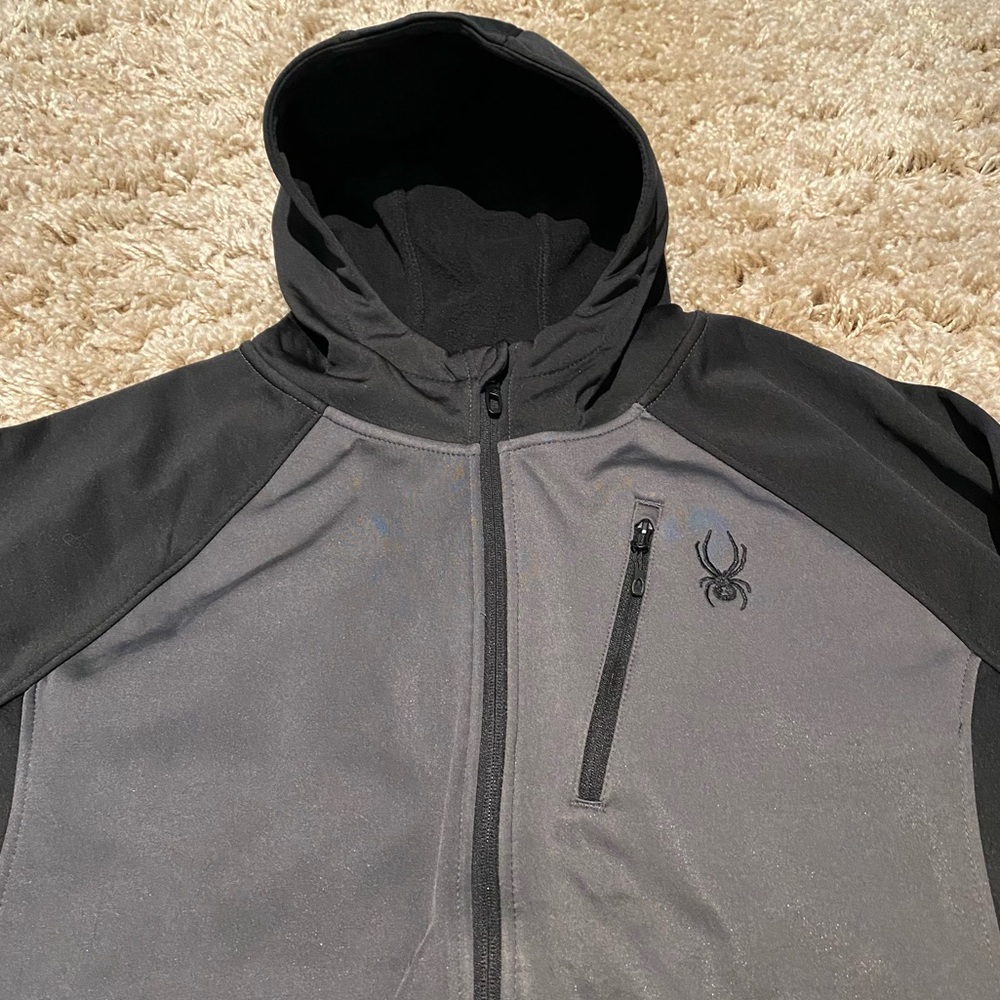 Spyder NWT Mens zip up hooded jacket black gray size large - Picture 2 of 13